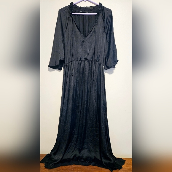 Zara Dresses & Skirts - Zara sheer long black flowy dress with shoulder cutouts, size XL